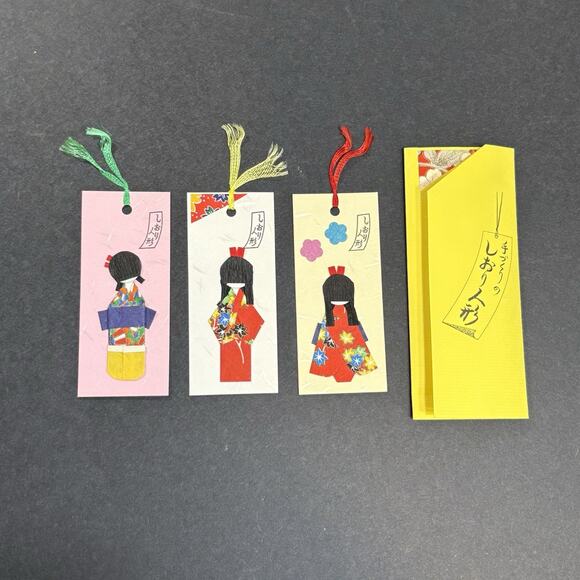 Unbranded Other - Handmade Japanese Bookmarks Set Of 3 Kimono Origami Paper Shiori Dolls w/Pocket